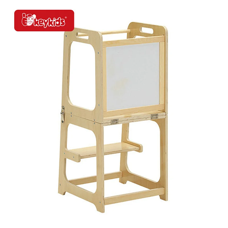 4 in 1 Toddler Kitchen Stool Helper Tower Wooden Kids Step Stool with Chalkboard W08G386